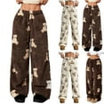 thumbnail image 5 of Women's Cute Bear Plush Pajama Pants Wide Leg Plush Casual Pants, Soft and Warm Sleepwear for Women, Cozy Wear,Brown,2XL, 5 of 6