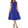 thumbnail image 2 of Allegra K Women's Crewneck Cap Sleeve Zipper Work Office Elegant A-Line Midi Dresses XS Royal Blue, 2 of 6