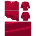 thumbnail image 5 of Chiclily Womens 3/4 Sleeve Wrap Blouse Red 2XL V Neck Dressy Casual Top Ruched T-Shirts, 5 of 6