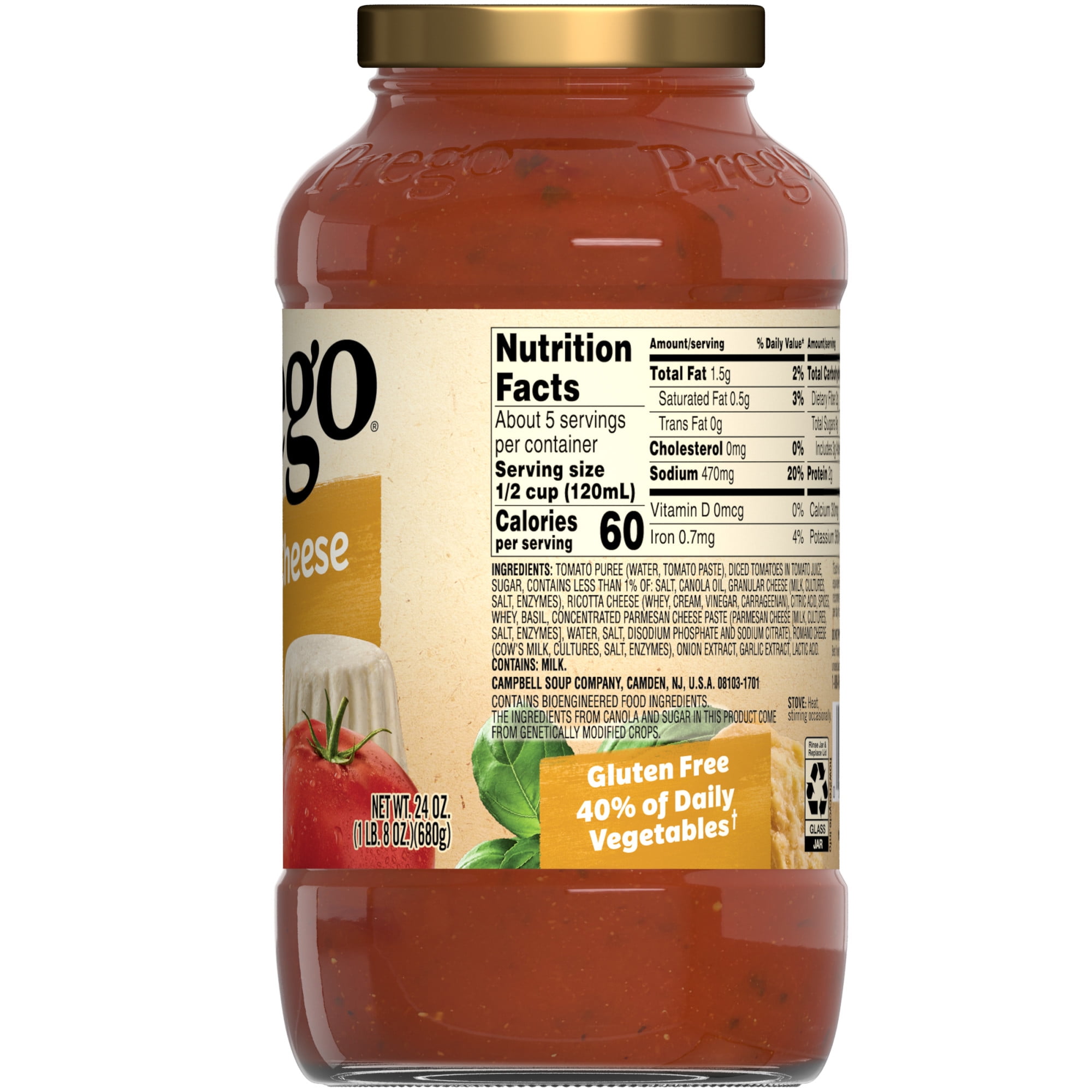 (6 pack) Prego Three Cheese Spaghetti Sauce, 24 oz Jar