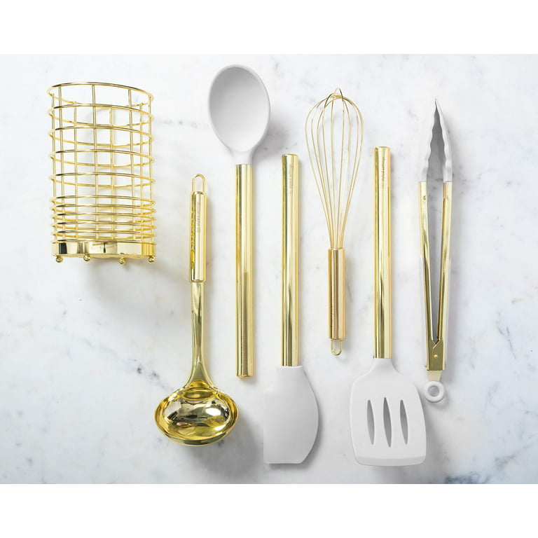  Gold and White 7-Piece Silicone Cooking Utensil Set