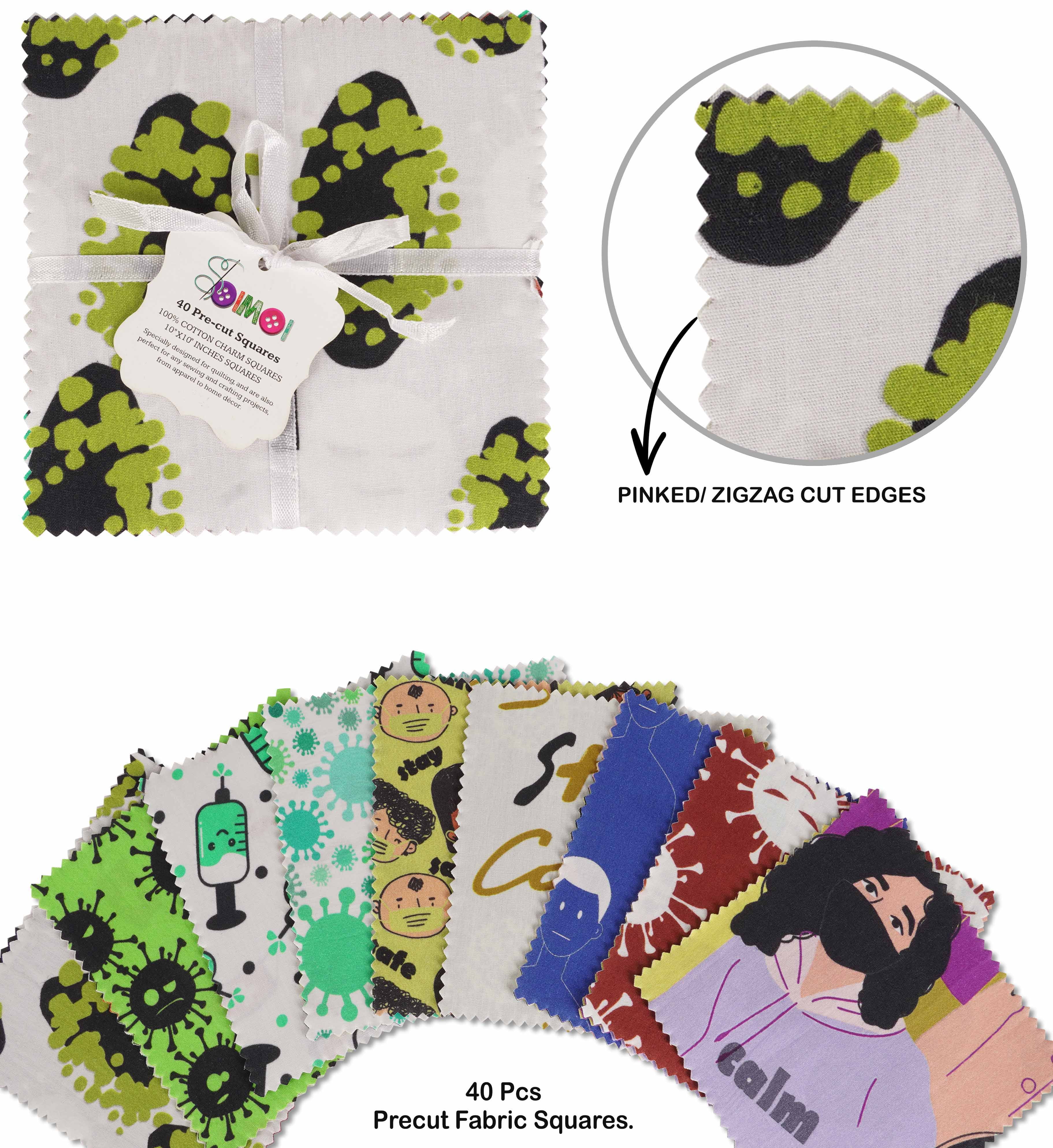 Soimoi Print Precut 10-inch Cotton Fabric Quilting Squares Charm Pack DIY Patchwork Sewing Craft-Multicolor3