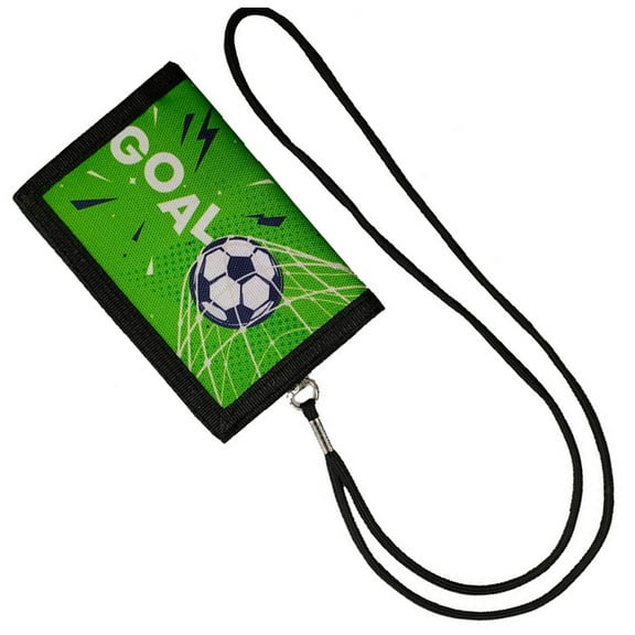 Kids Wallet for Boy Sports Football Soccer Pattern Trifold Wallet wtih Lanyard Zippered Coin Pocket and Card Holder