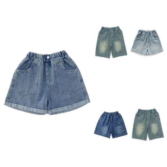 XINXIAOO Jean Shorts Kids Denim Shorts Girls High Waisted Pull On Jorts with Pockets Summer Casual Straight Leg Clothes 4T