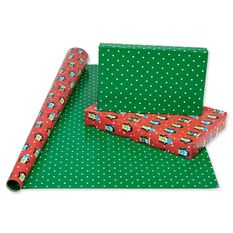 American Greetings Reversible Christmas Wrapping Paper, Gingerbread, Ornaments and Peppermints (3 Pack, 120 Sq. ft.)