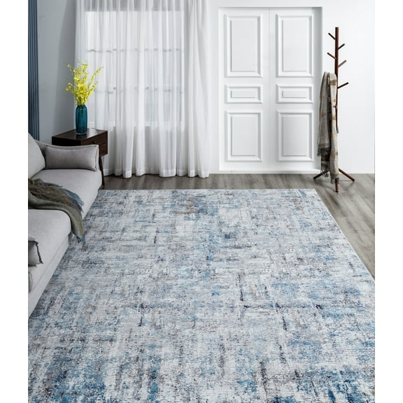 Kalaty OM-879 5' x 7' ABSTRACT OMNIA Collection area rug Azure / Grey Tones ,5' x 7' ABSTRACT