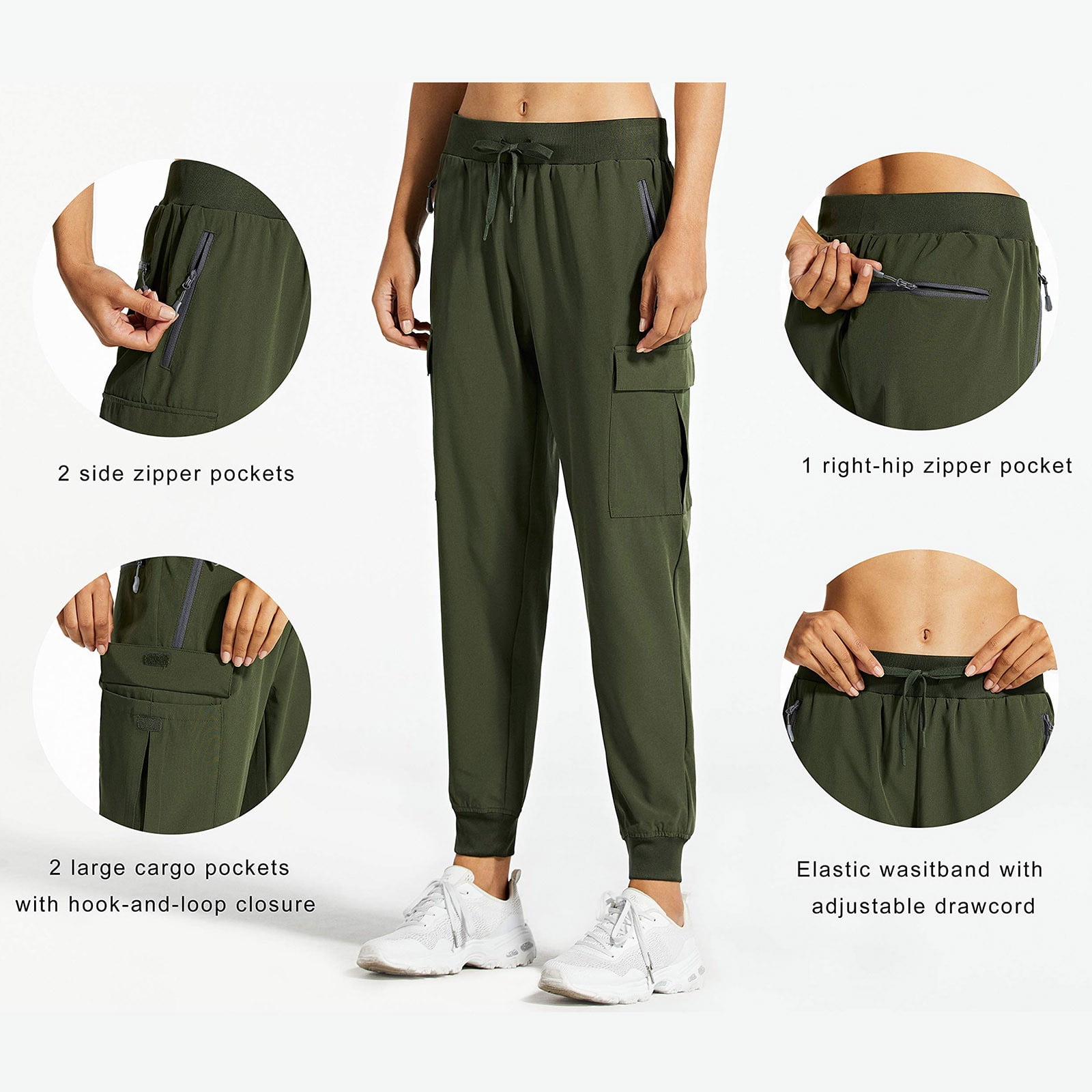 Pantalon De Randonnée Léger à Séchage Rapide Pour Femme, Pantalon Cargo UPF 50, Résistant à L'eau, Poches à Fermeture éclair, Pour Golf, Voyage, Travail, Camping, Vert Kaki, Petit