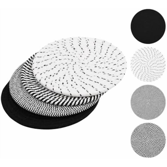 8 Inch Trivets for Hot Dishes, 4 Heat-Resistant Cotton Trivet Mats for Kitchen, Hot Pads for Countertops and Table, Pot Holders for Hot Pots and Pans, Black