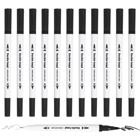 Uxcell 12Pack Dual Brush Markers, Black Watercolor Fine and Brush Tips Pens Colored Marker Calligraphy Coloring Art Supplies Set for Coloring Book Illustration Sketching Journaling