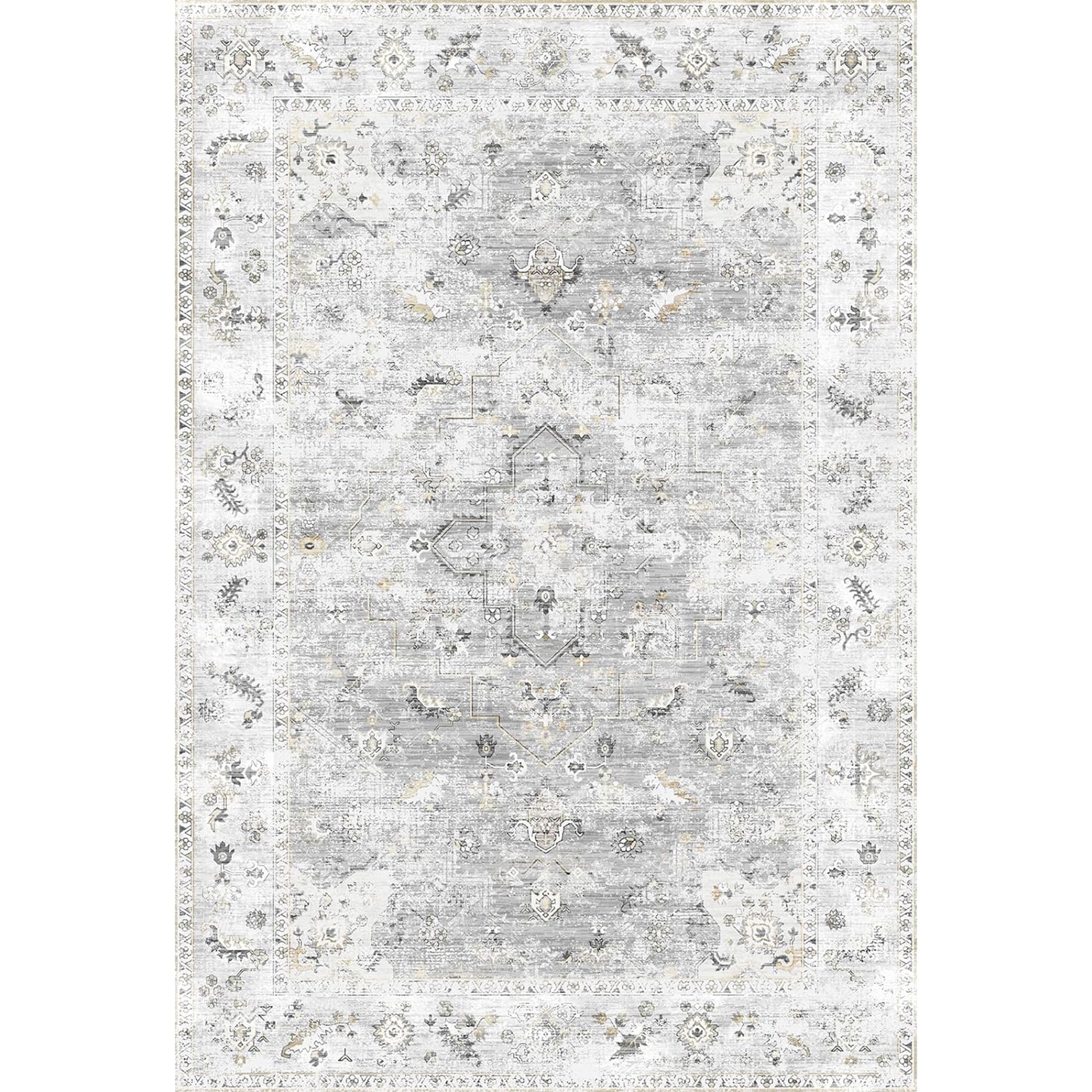 BERTHMEER 3'x5' Area Rugs Washable for Living Room Bedroom Dining Room Office Farmhouse Traditional Vintage Distressed Non-slip, Gray