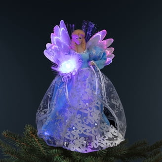 Gerson 14-Inch White Polyester Angel Christmas Tree Topper With 10 Built-In Lights