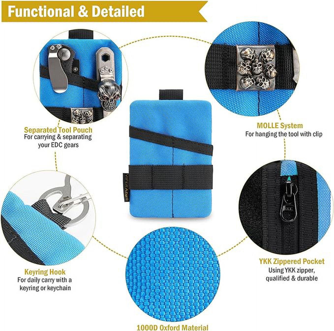VIPERADE VE15 Small EDC Pouch, Pocket Organizer, EDC Pocket Pouch with DIY Patches Area, EDC Pocket Organizer Wallet for Cards, Small Tool Pouch for EDC Gears