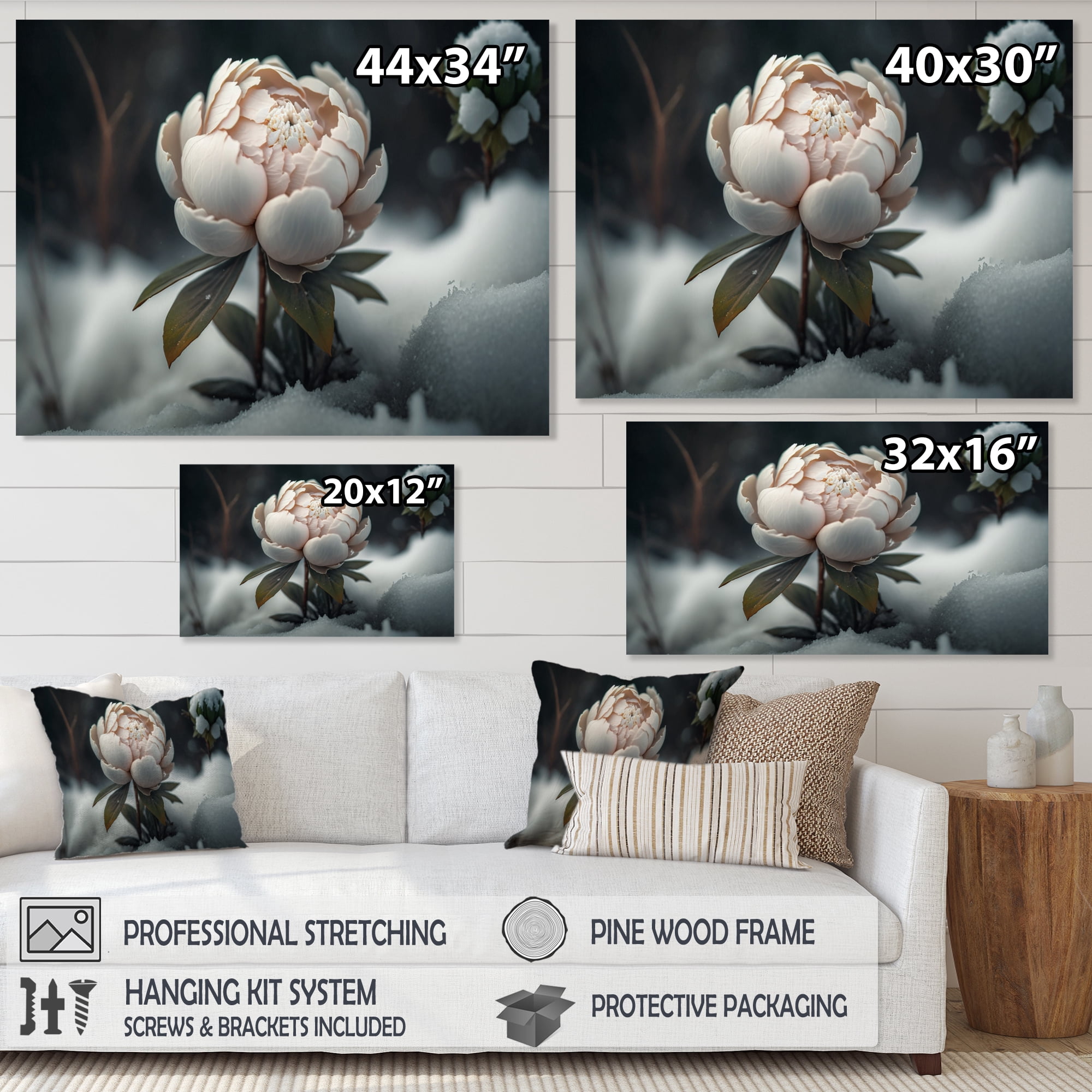 Designart A Blooming White Peony Flower In Winter I Canvas Wall Art