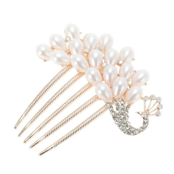 Unique Bargains 1 Pc Women's Reusable Pearls Side Comb for Parties Gold Alloy