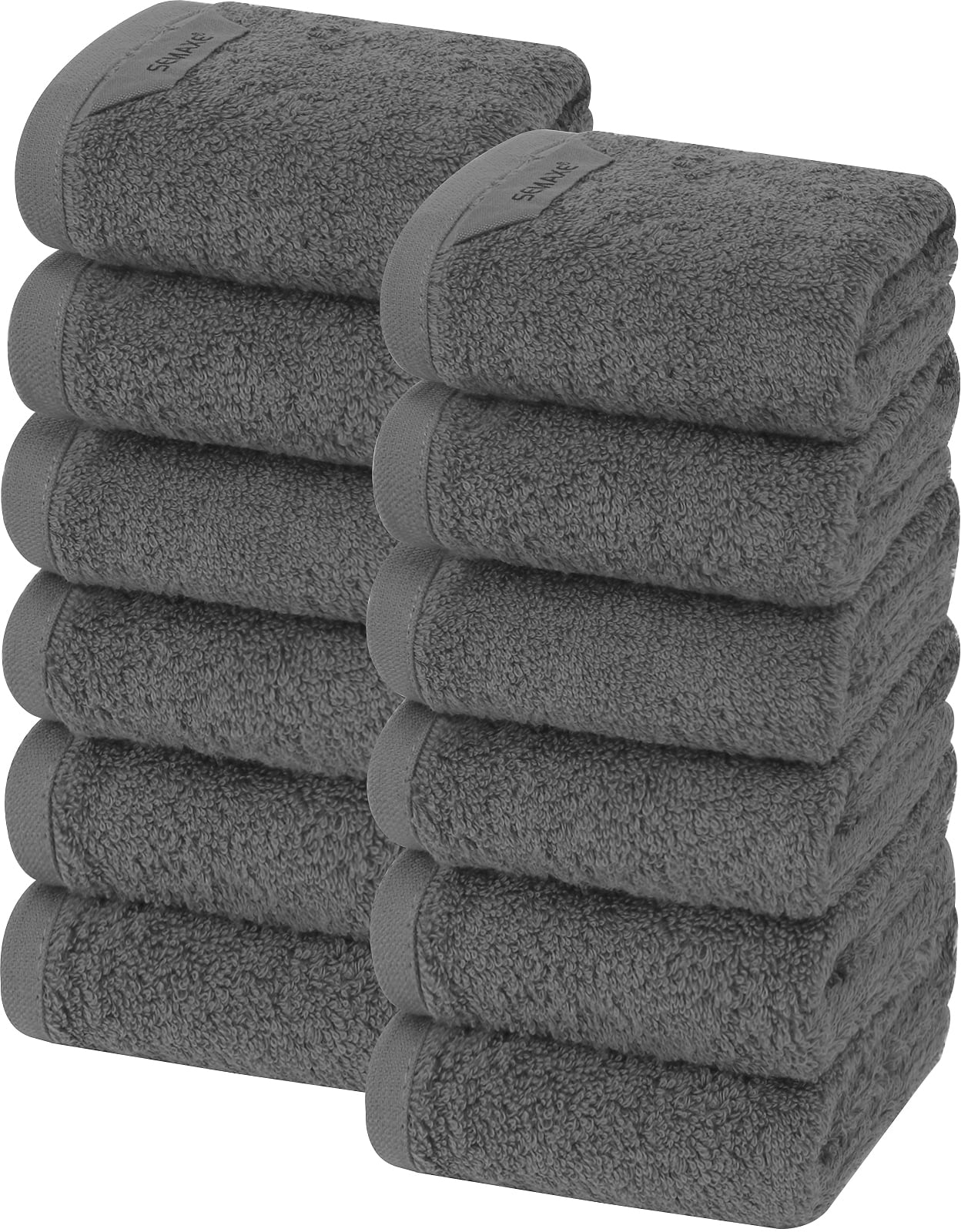 SEMAXE Gray Washcloths Towels Set, 550GSM 100 Combed Cotton， 12Pack