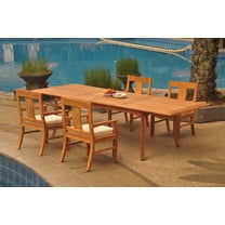 Grade-A Teak Dining Set: 4 Seater 5 Pc: 118" Double Extension Rectangle Table And 4 Osborne Arm Chairs Outdoor Patio WholesaleTeak #WMDSWVm