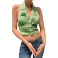 thumbnail image 4 of goowrom Hauts Tricotés à Encolure en V pour Femmes à Imprimé Irrégulier, Nombril Exposé, à Col Licou, 4 of 9