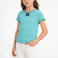 thumbnail image 2 of Bxsruta Girls Bow Detail Ruffle Short Sleeve Casual Tee Soft Stretchy Everyday Top for Kids, 2 of 8