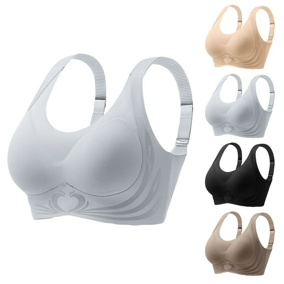 ATENAR Womens Bras,Wireless Bras for Women,Supportive Bras for Women,Stretch Fabric,Breathable,Solid,Polyester,Silver,2XL