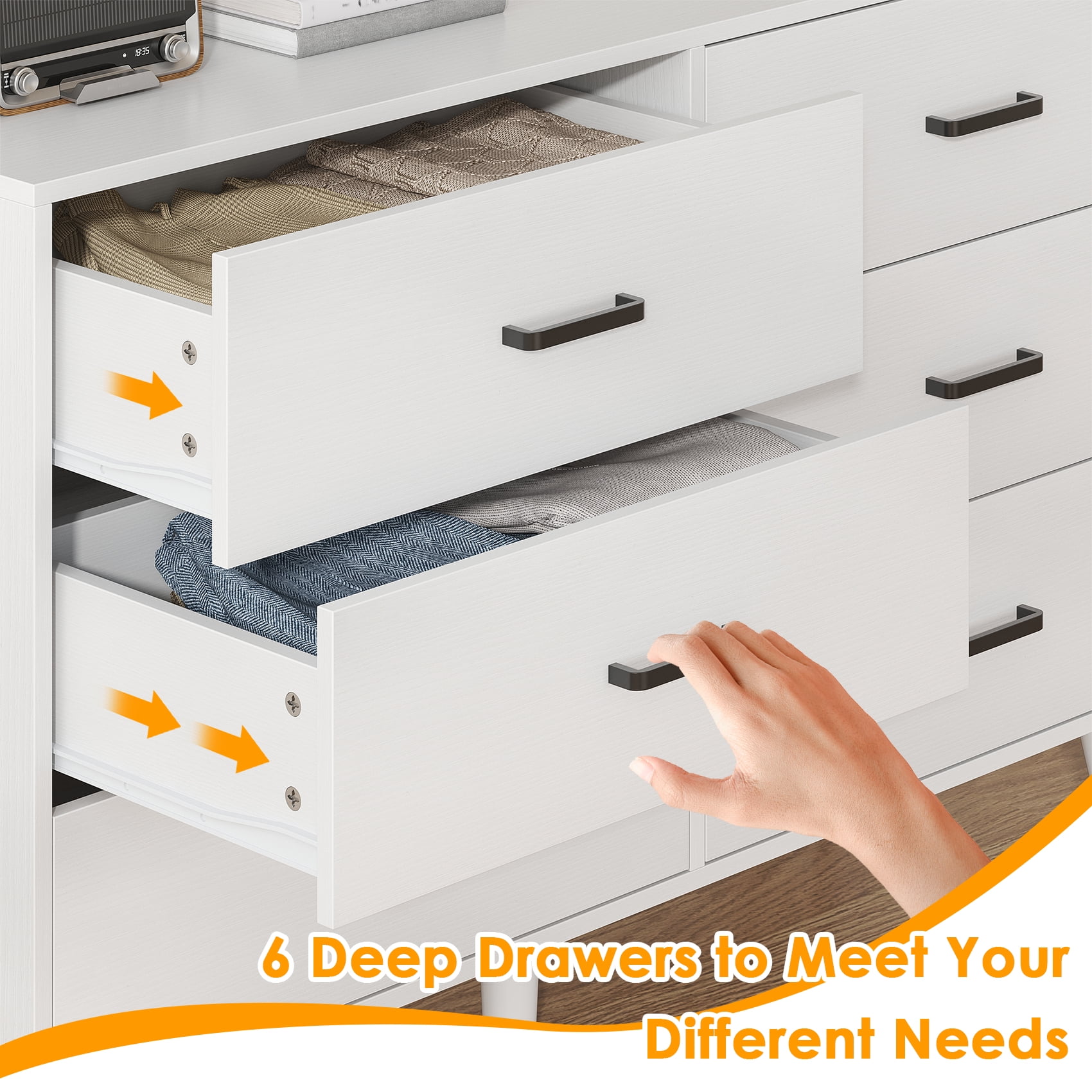 Meteorleg 6 Drawer Dresser for Bedroom, Wood Dresser with Wide Drawers and Metal Handles,Modern Dresser Chest for Bedroom,Living Room,Entryway