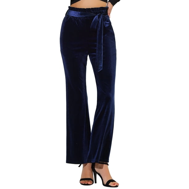 Pantalones de terciopelo para mujer Inspire Chic con cintura ajustable, elásticos y de pierna ancha con bolsillos, talla XL, azul oscuro