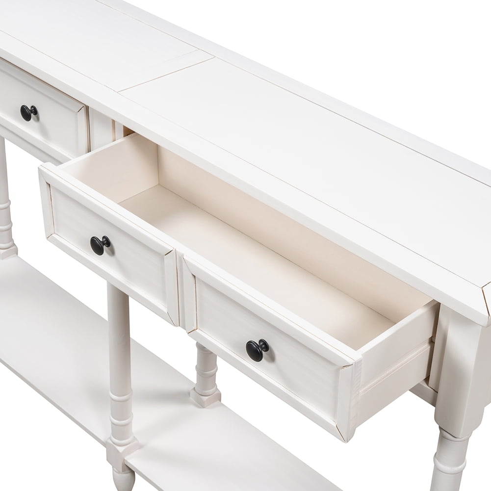 Private Jungle Console Table Sofa Table Easy Assembly with Two Storage Drawers and Bottom Shelf for Living Room, Entryway (Ivory White) Private Jungle Console Table Sofa Table Easy Assembly with Two Storage Drawers and Bottom Shelf for Living Room, Entryway (Ivory White)