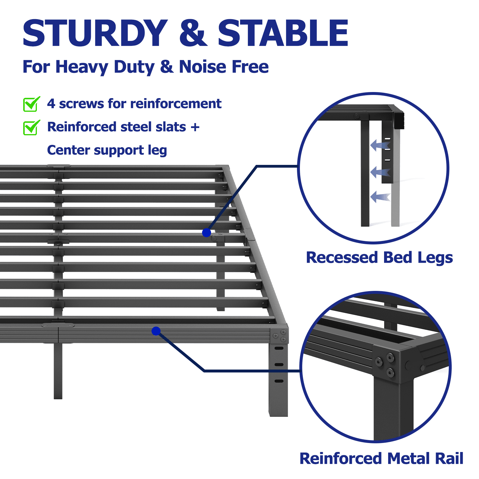 COMASACH 12 inch Queen Bed Frame Easy Assembly No Box Spring Needed Heavy Duty Metal Platform Queen Size Noise Free Black Walmart