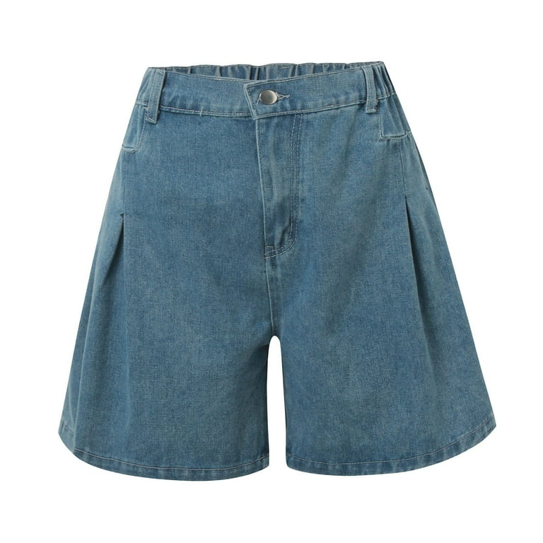 Women s Summer Fashion Wash Elastic Waisted Loose Denim Shorts Three Quarter Pants Walmart