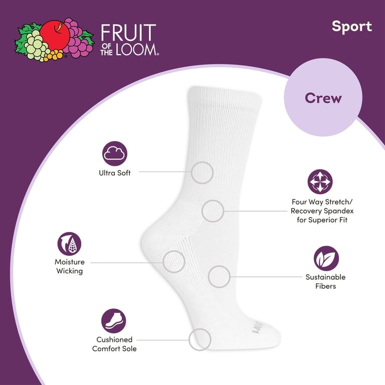 Crew Socks Fruit Of The Loom Womens Everyday Soft Cushioned , 10-Pack ...