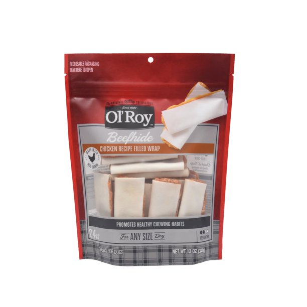 Ol' Roy Beefhide Filled Wrap, Chicken Recipe, 12 oz, 24 Count