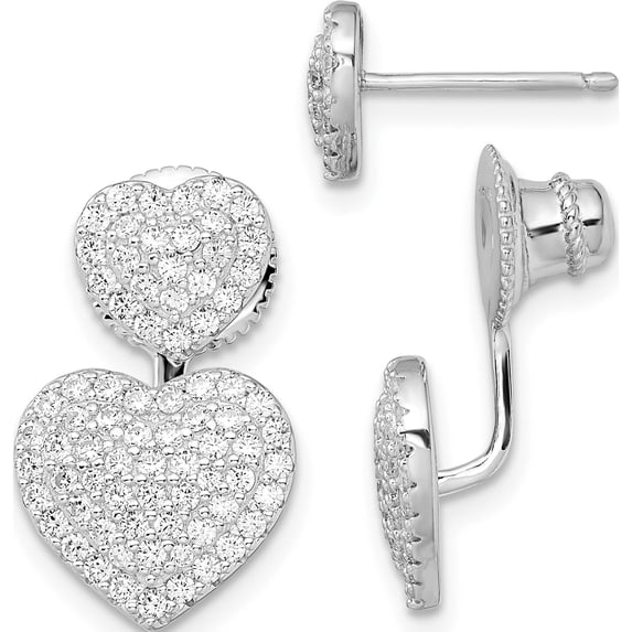 Sterling Silver Cz Brilliant Embers Hearts Post Earrings Made In China qmp1379