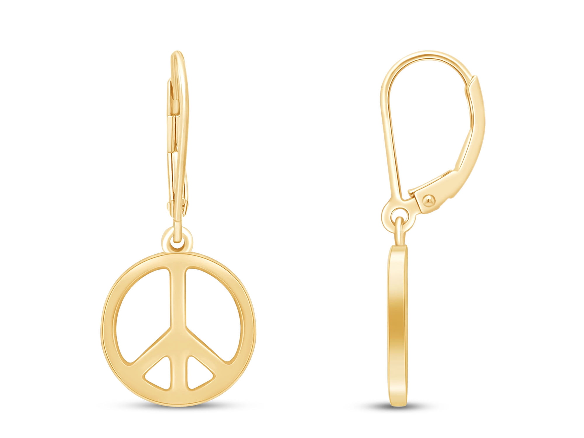 AFFY Peace Sign Lever Back Dangle Earrings Jewelry for Women in 14k Yellow Gold over Silver