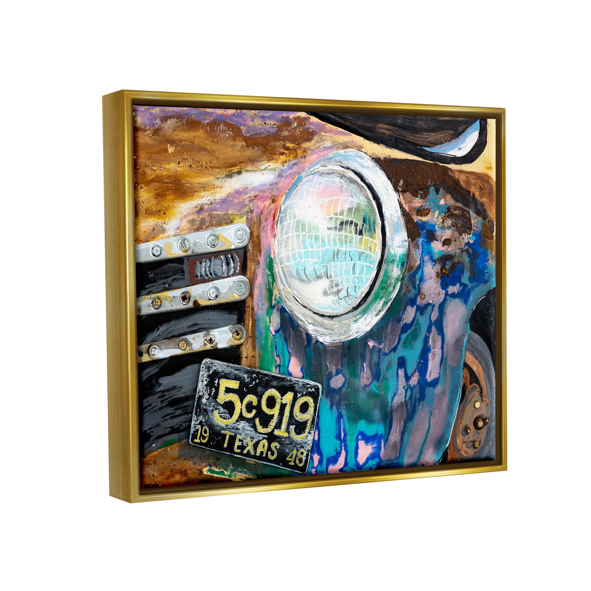 Stupell Industries Up-Close Texas Car Headlight Modern Street Style Painting Metallic Gold Floating Framed Canvas Print Wall Art, Design by Stacy Gresell
