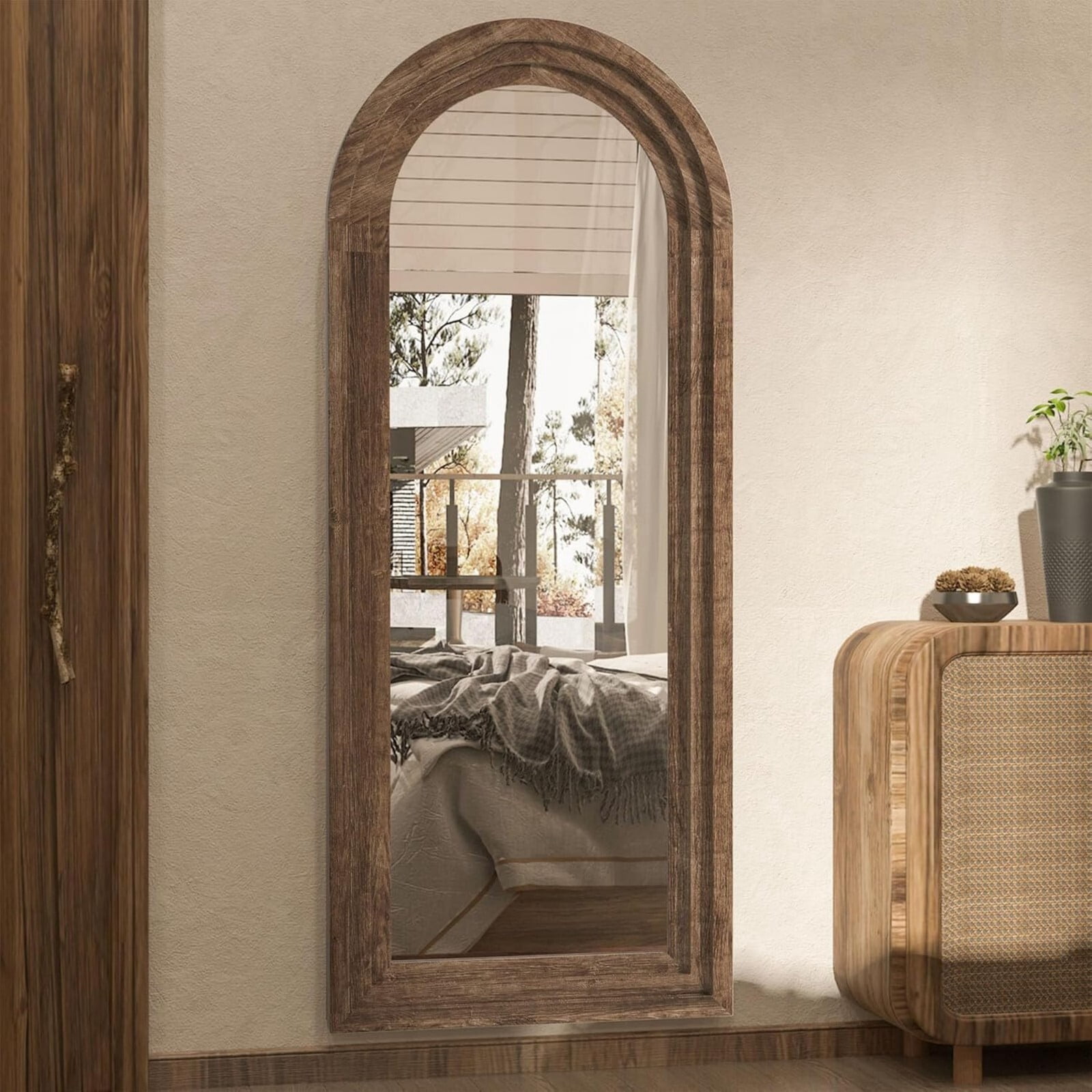 SHATTERVIEW 65"x22" Arched Full Length Mirror Full Body Mirror with Wooden Frame, Walnut