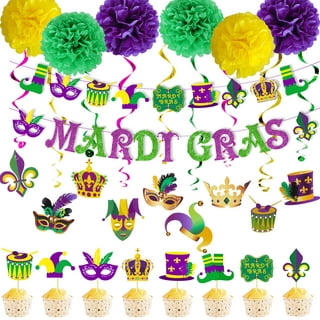 Mardi Gras Birthday Party Decorations, Glittery Mardi Gras Birthday Banner  ,Balloons for Carnival Birthday Party Supplies, Carnival Masquerade Party  Decor 