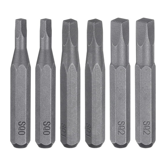Uxcell 6pcs Square Drive Bits Set SQ0/SQ1/SQ2 5/32" Hex Shank 28mm Length S2 Steel Magnetic 4 Point Head Screw Driver Drill Bits for Electric Manual Screwdrivers Precision Repair