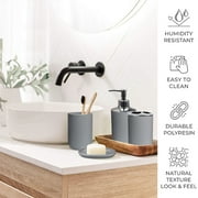 CERBIOR Bathroom Accessories Set Bath Ensemble Includes Soap Dispenser, Toothbrush Holder, Tumbler, Soap Dish for Decorative Countertop and Housewarming Gift (Grey)