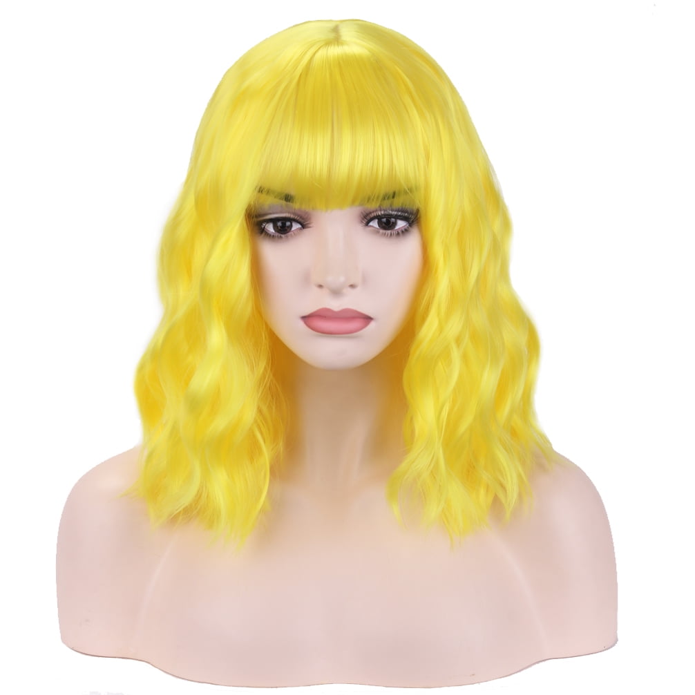 Short yellow curly wig sale