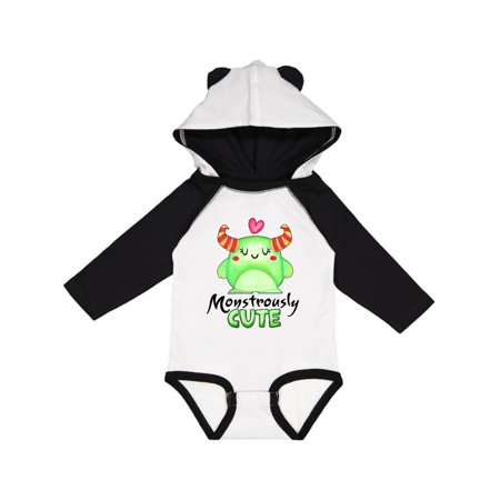 

Inktastic Monstrously Cute Green Monster with Horns and Heart Gift Baby Boy or Baby Girl Long Sleeve Bodysuit