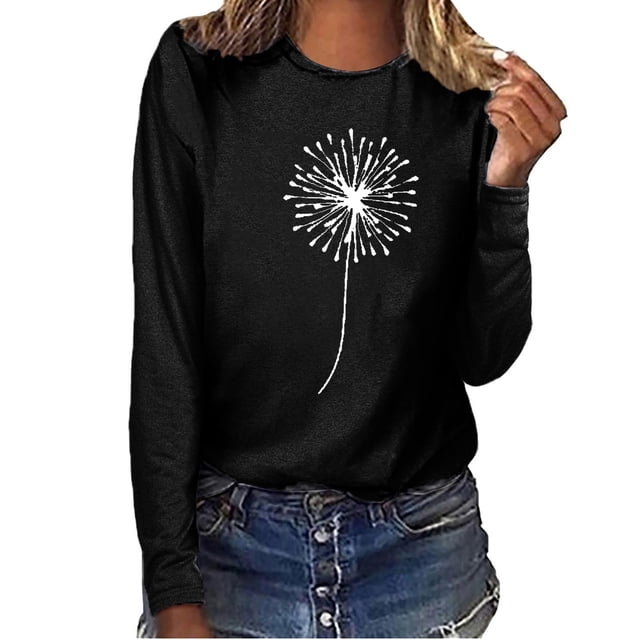 Chemises & Blouses Économies de Rentrée Scolaire! Aqestyerly T-Shirt Décontracté Imprimé pour Femmes Col Rond Manches Longues