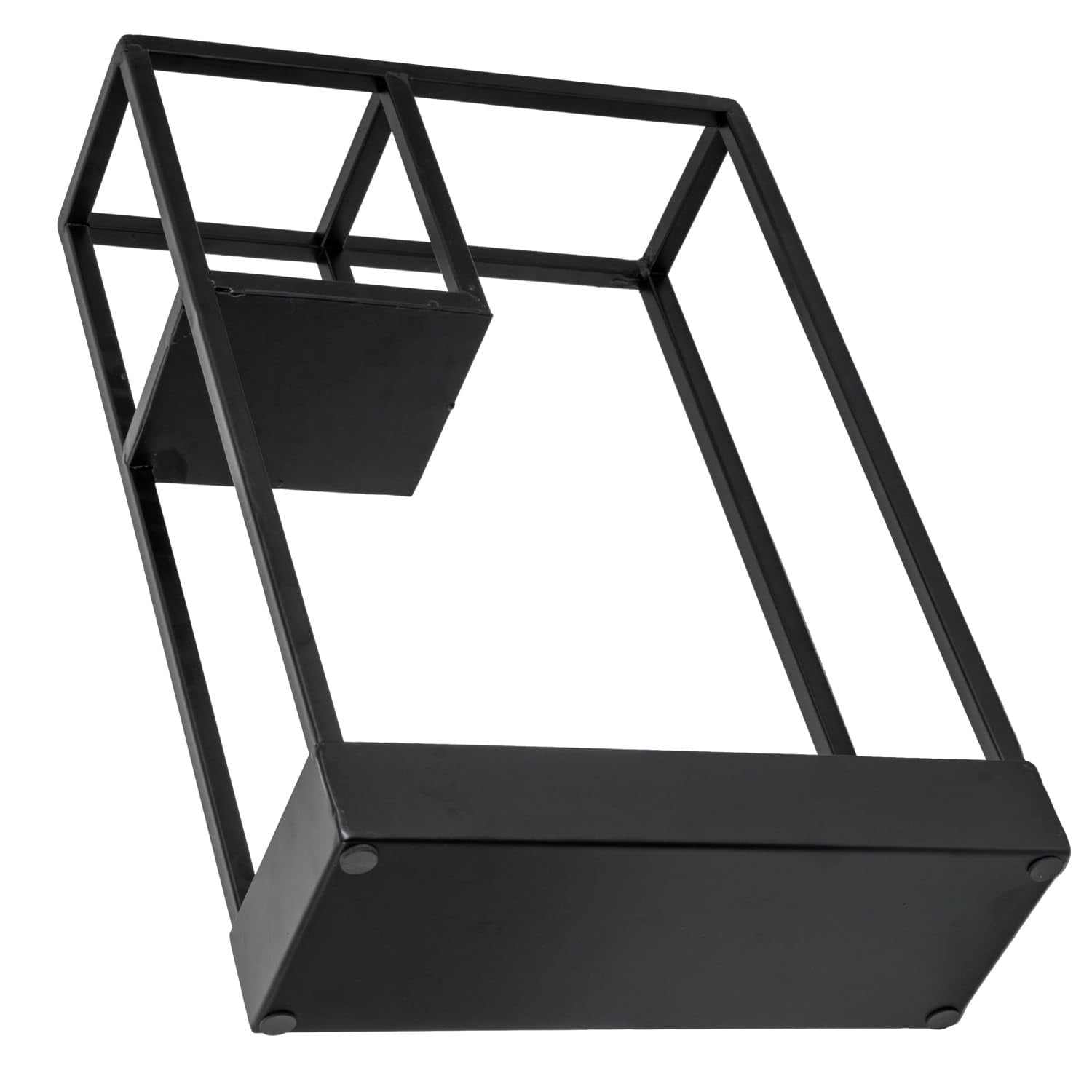 Modern Black Metal Entryway Umbrella Rack With Geometric Design  13 X 5-inch Wide Rectangular Freestanding Cane Holder Shelf For Small And Bottom Drip Catch Tray
