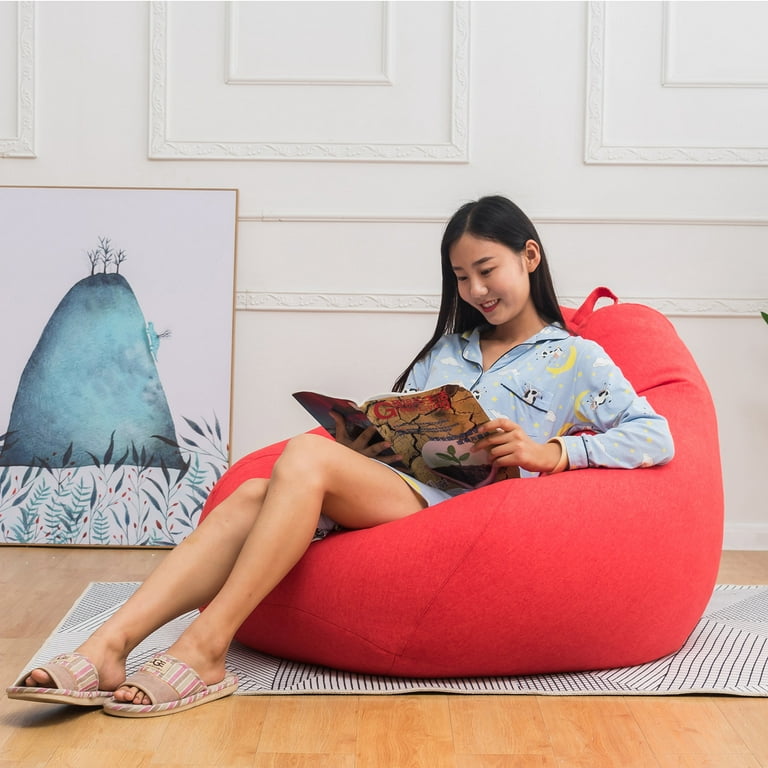 Comfy Bean Bag Chair with Ottoman, Modern Fluffy Beanbag Chair for Adults  and Kids, Indoor Bean Bag with Thick Filler Included, Memory Foam Accent