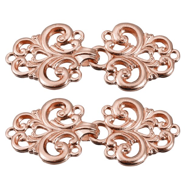 Cloak Clasp, 2 Pairs Vintage Swirl Flower Cape Clasps Sew on Hooks and