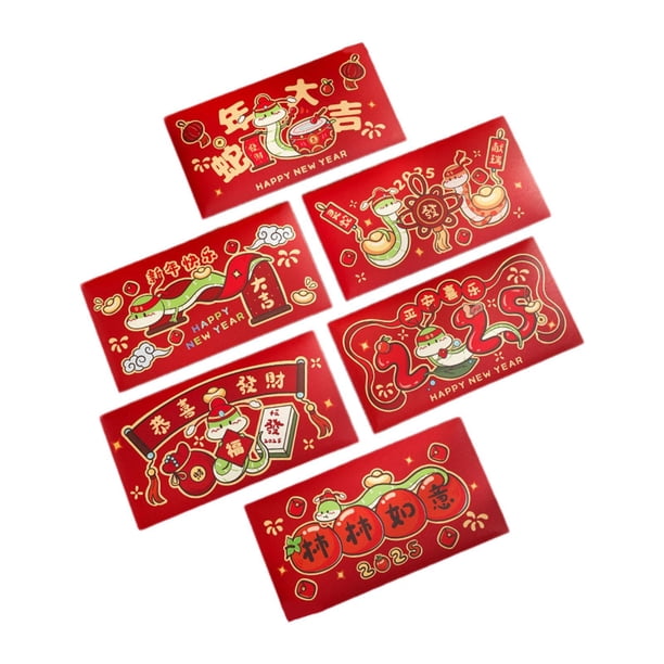Sobres rojos de año Nuevo Chino, Hong Bao, encantadores, fáciles de usar, suministros tradicionales para Festival de Primavera para amigos de boda, 6