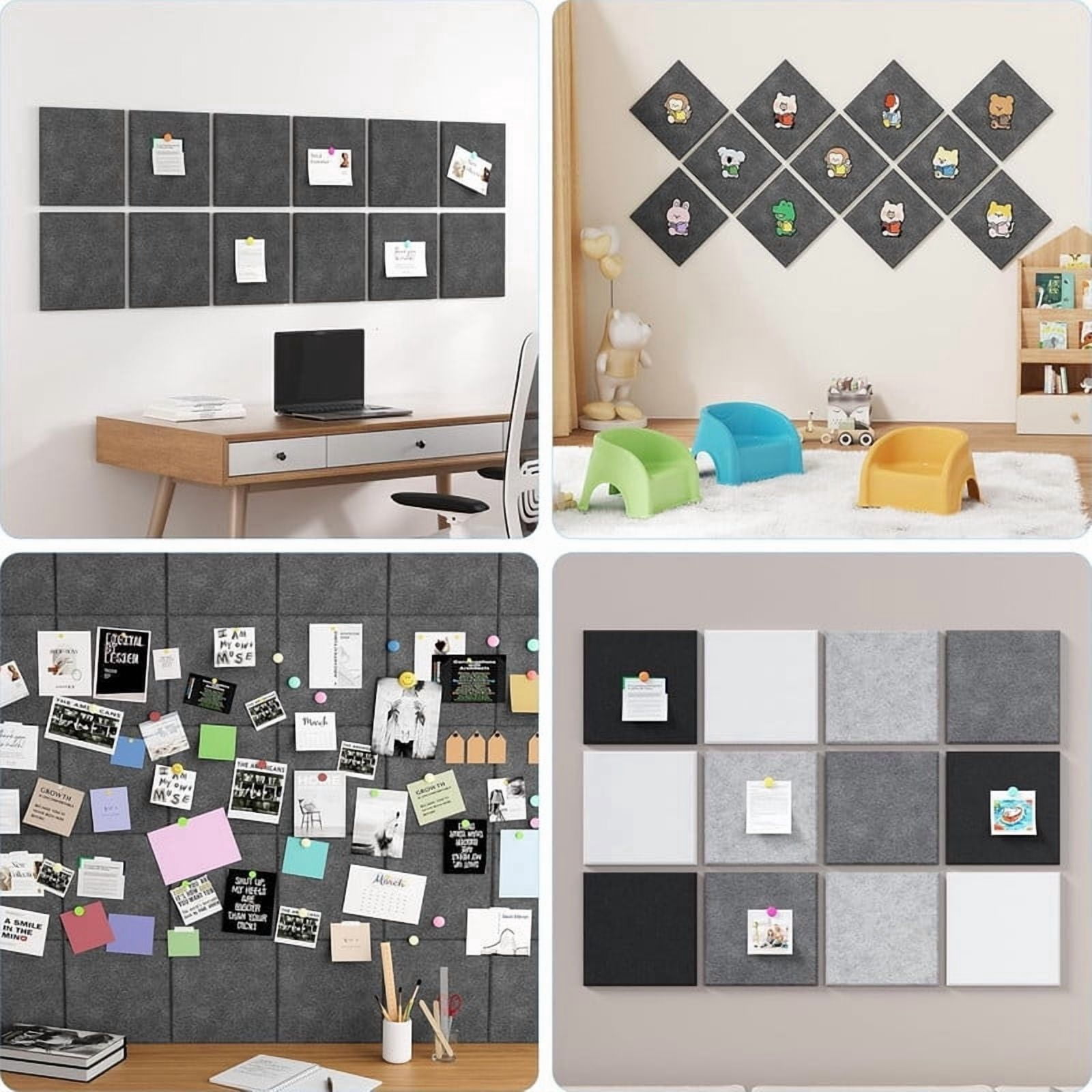 Easy4Home Large Cork Board for Wall 48"x36" Self Adhesive Bulletin Pin Board, 12 Pack Felt Wall Tiles, Gray