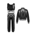 thumbnail image 2 of renvena Kids Girls Hip Hop Street Dance Performance Costume Sequins Crop Top Long Sleeve Bomber Black 6, 2 of 6