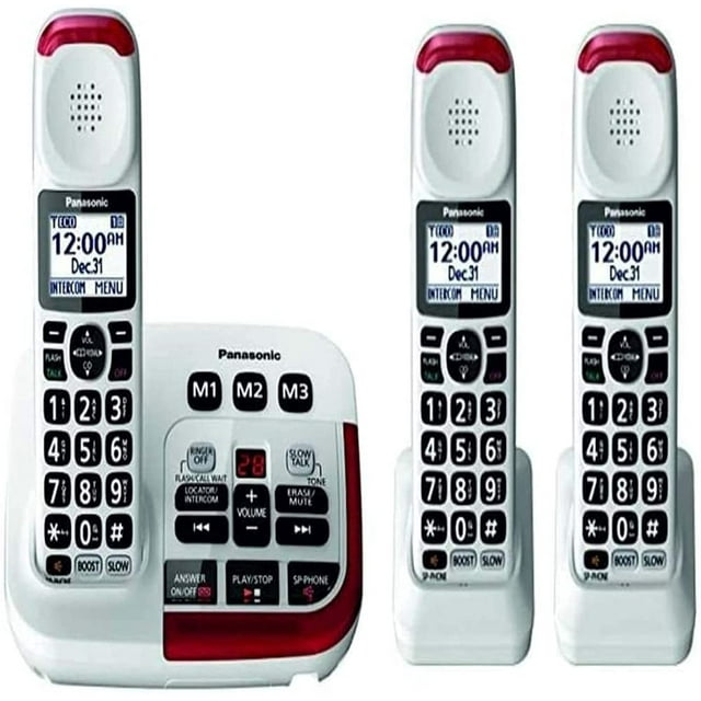Teléfono inalámbrico amplificado Panasonic KX-TGM420W + (2) KX-TGMA44W con contestador digital ampliable hasta 6 teléfonos y amplificador de volumen de voz de 40 dB