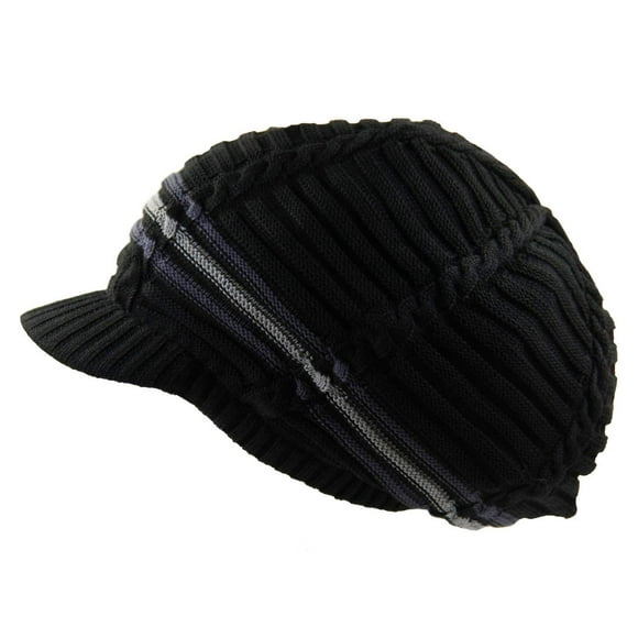 RW 100% Cotton Classic Rasta Slouchy Ribbed Beanie Hats (Black/Gray/Brim)