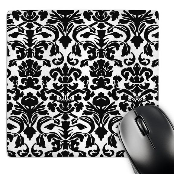 3dRose, Black and White Intricate detailed and fancy Damask Pattern - Classic Classy Elegant and Stylish, MousePad
