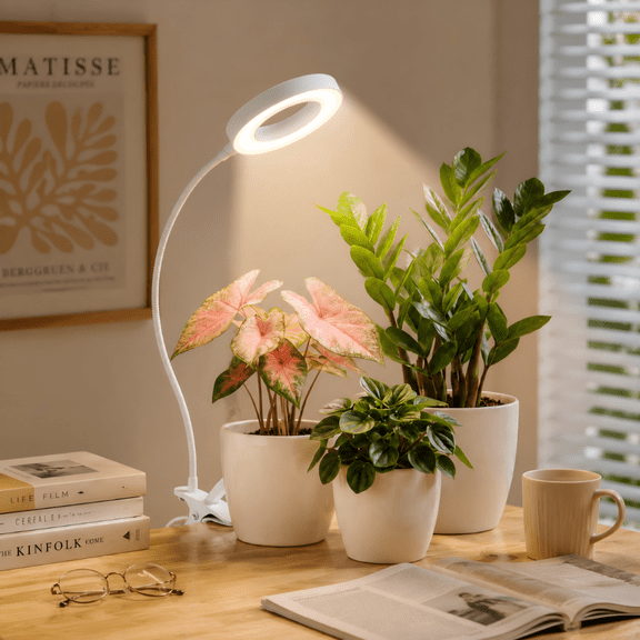 1 Pack Grow Lights, Pot Clip LED Plant Light with 360°Gooseneck for Indoor Plants, Full Spectrum Plant Growing Lamp w/ 10-Level Dimmable & Auto On/Off Timer (3/9/12 Hrs) for Small Plant,White